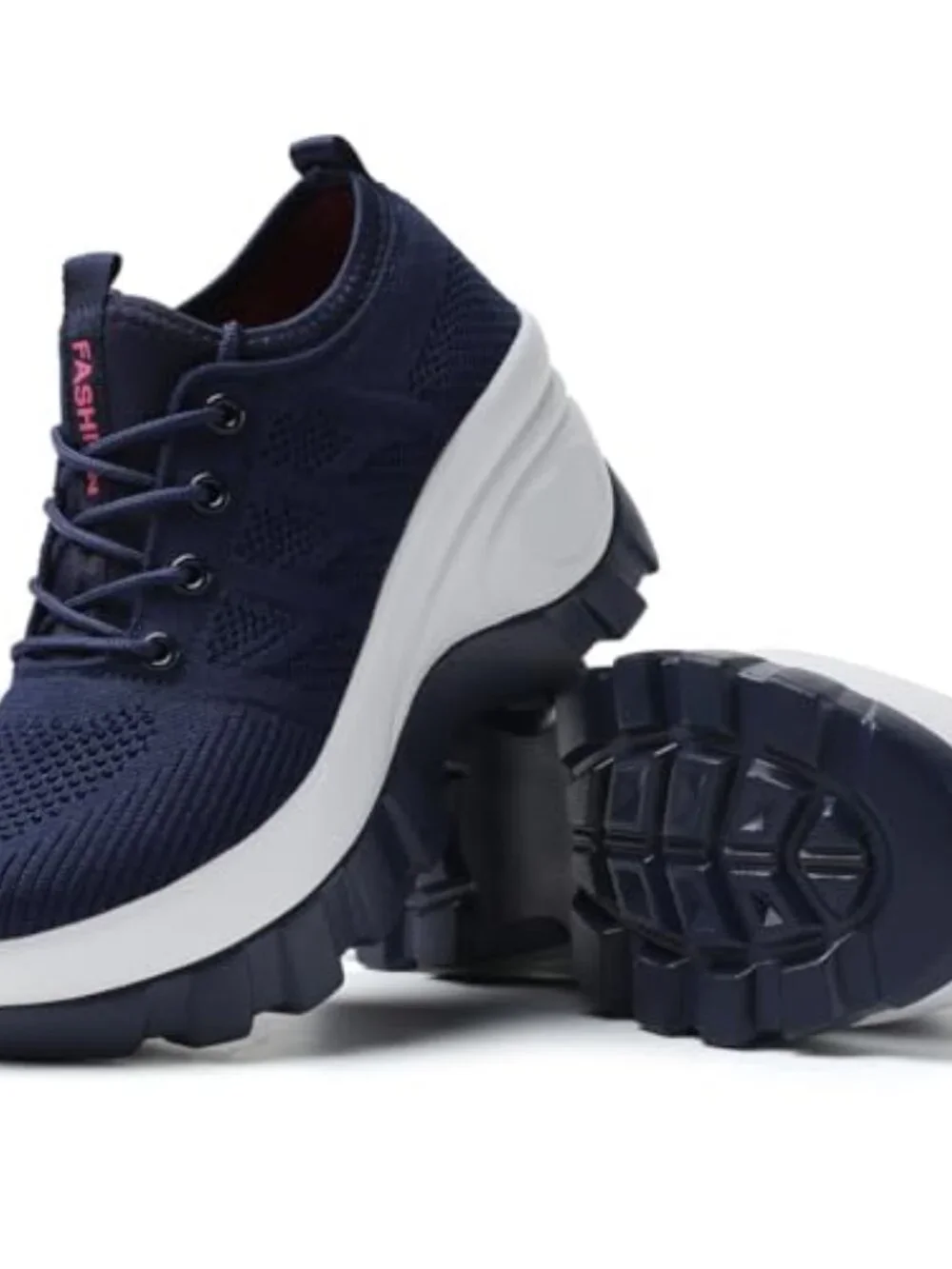 Chunky Platform Knit Lace-Up Walking Shoes with Arch Support